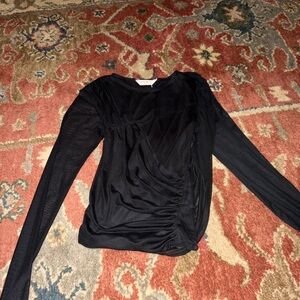 Amanda Uprichard Black Ruched Long Sleeve Top